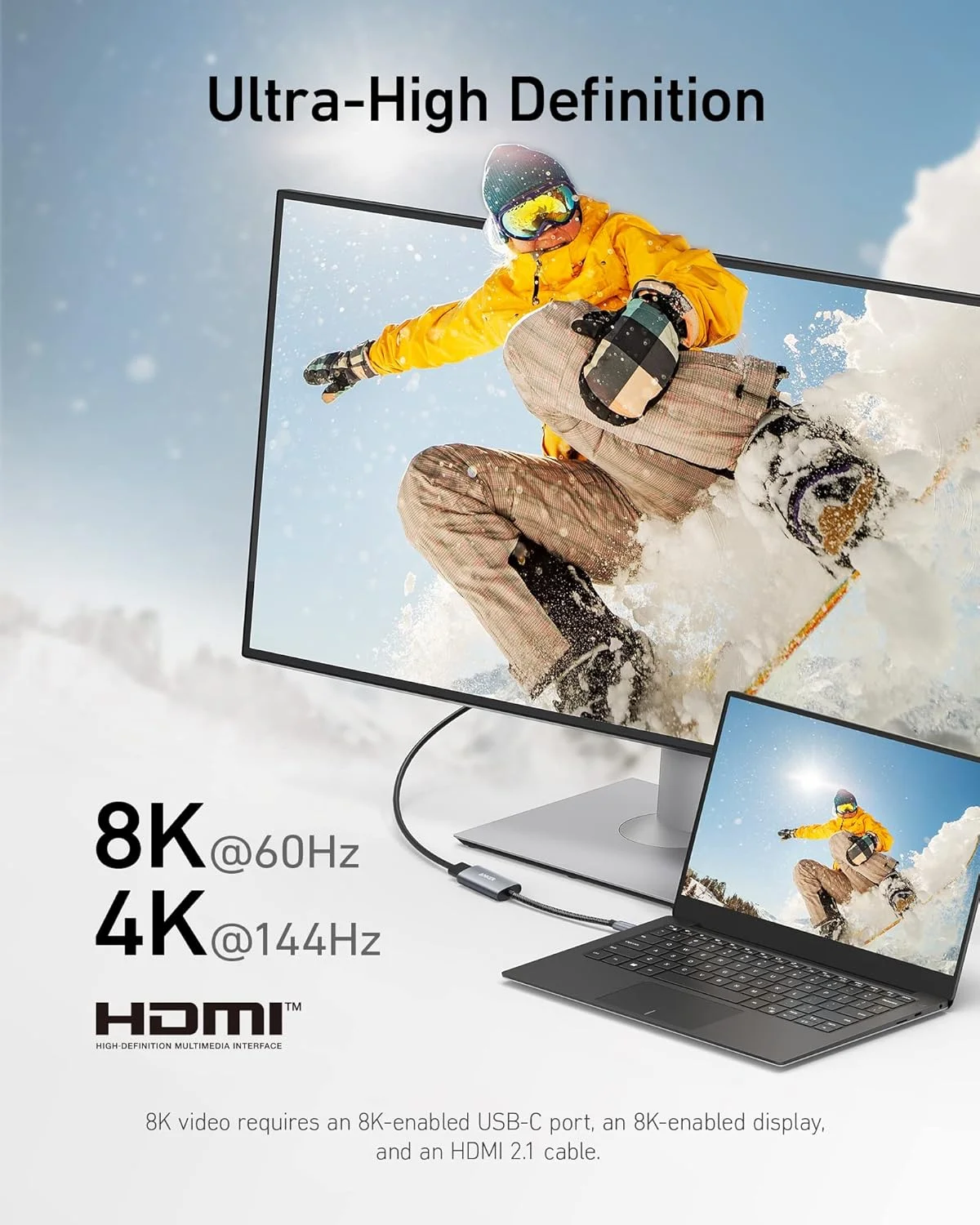 آداپتور USB C به HDMI انکر (8K@60Hz یا 4K@144Hz)، آداپتور USB-C 518 (8K HDMI)، USB C به HDMI، برای مک بوک پرو، مک بوک ایر، آیپد پرو، پیکسل بوک، XPS و غیره آداپتور USB C به HDMI انکر (8K@60Hz یا 4K@144Hz)، آداپتور USB-C 518 (8K HDMI)، USB C به HDMI، برای مک بوک پرو، مک بوک ایر، آیپد پرو، پیکسل بوک، XPS و غیره
