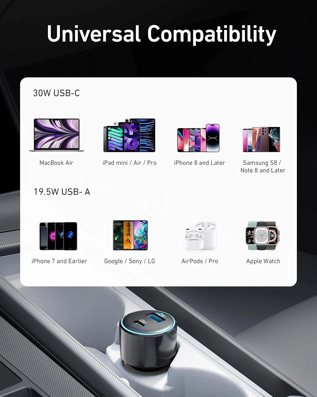 شارژر فندکی USB C، آداپتور خودرویی انکر 49.5W PowerDrive Speed+ 2 با 1 پورت 30W PD برای MacBook Pro/Air (2018)، iPad Pro (2018)، iPhone XS/Max/XR/X/8، و 1 پورت شارژ سریع 19.5W برای S8 و غیره شارژر فندکی USB C، آداپتور خودرویی انکر 49.5W PowerDrive Speed+ 2 با 1 پورت 30W PD برای MacBook Pro/Air (2018)، iPad Pro (2018)، iPhone XS/Max/XR/X/8، و 1 پورت شارژ سریع 19.5W برای S8 و غیره