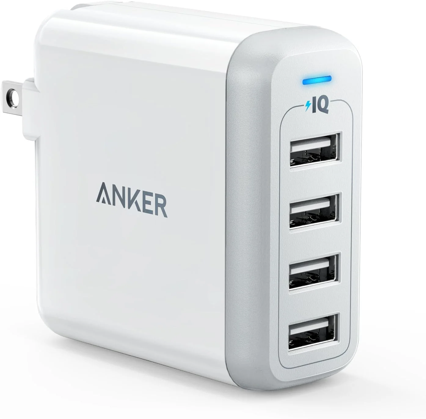 شارژر انکر، شارژر تلفن USB 4 پورت 40 واتی با دوشاخه تاشو، PowerPort 4 برای آیفون 14/Pro/Pro Max/13/12، آیپد پرو/ایر/مینی، گلکسی S23/S22/S21، نوت 20 اولترا، ال‌جی، نکسوس، اچ‌تی‌سی و غیره