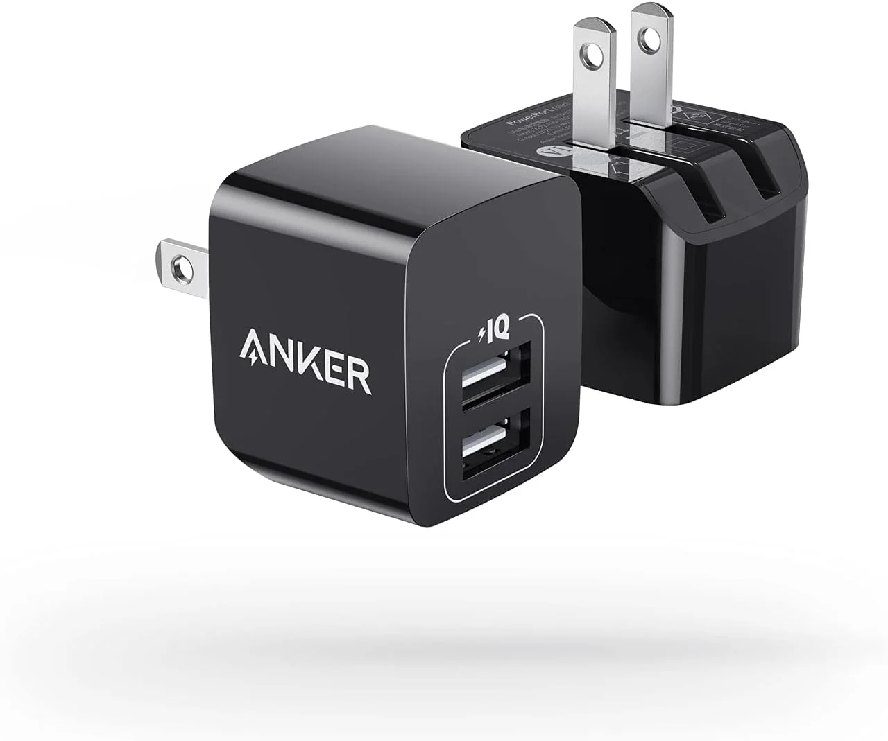 شارژر USB، بسته 2 عددی آداپتور شارژر دیواری 12 واتی دو پورت انکر، بلوک شارژر USB با دوشاخه تاشو، جعبه شارژ آجری، مکعبی برای آیفون 16 15 14 13 پرو مکس، گلکسی S22 S21 نوت 20، HTC، LG (مشکی)