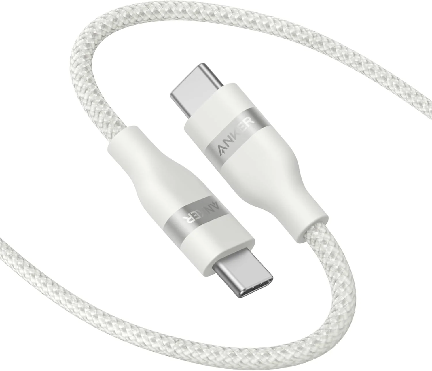 کابل USB C نانو انکر، کابل بافته شده چند رنگ انعطاف پذیر 240 واتی 6 فوتی، شارژر سریع Type C برای سری آیفون 17، مک بوک پرو و غیره (سفید)