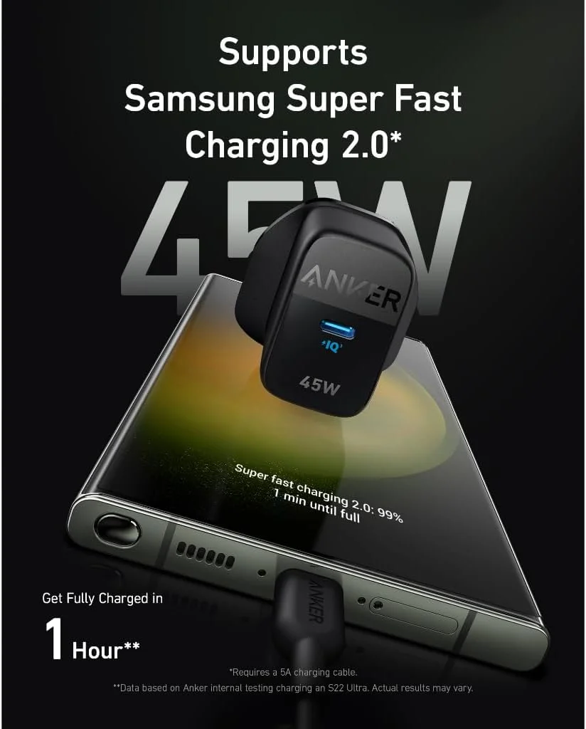 آداپتور شارژر انکر 313 مدل Ace با توان 45 وات و پورت USB C، شارژ فوق سریع، مدل A2643K11، رنگ مشکی آداپتور شارژر انکر 313 مدل Ace با توان 45 وات و پورت USB C، شارژ فوق سریع، مدل A2643K11، رنگ مشکی