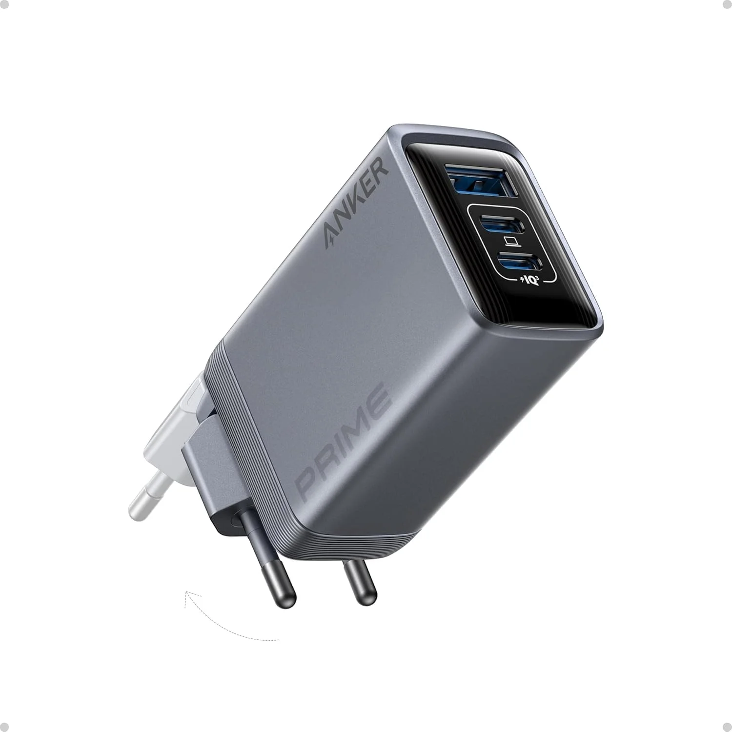 شارژر دیواری جمع و جور تاشو 100 واتی Anker Prime USB C، شارژر 100 واتی USB C، شارژر دیواری 3 پورت Anker GAN، برای MacBook، iPad، سری iPhone 16/15/14/13، Galaxy S24/S23 و غیره