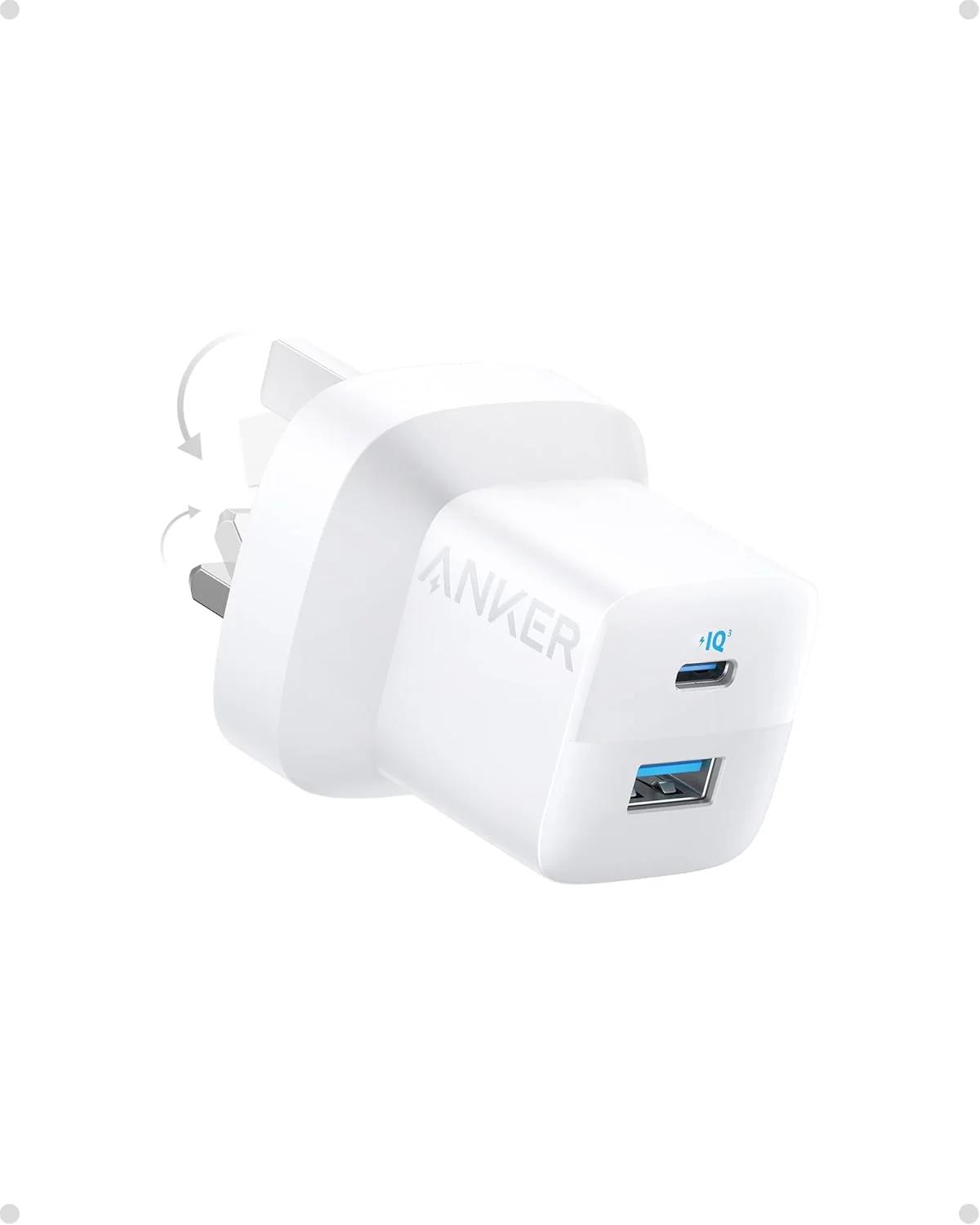شارژر دیواری انکر USB C، مدل 323 (33 وات)، شارژر USB C جمع و جور 2 پورت با دوشاخه تاشو برای آیفون 16/16 پرو مکس/15/14/13، سامسونگ، هواوی، شیائومی، ویوو، اوپو و غیره (کابل شامل نمی شود) - سفید