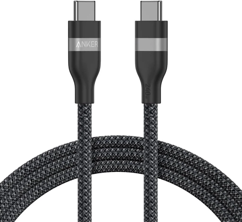 کابل USB-C به USB-C انکر، 240 وات، 6 فوت، کابل بافته شده چند رنگ انعطاف پذیر، شارژر سریع Type C برای آیفون 16/16 پرو/16 پلاس/16 پرو مکس، مک بوک پرو، آیپد پرو، گلکسی S23 و غیره