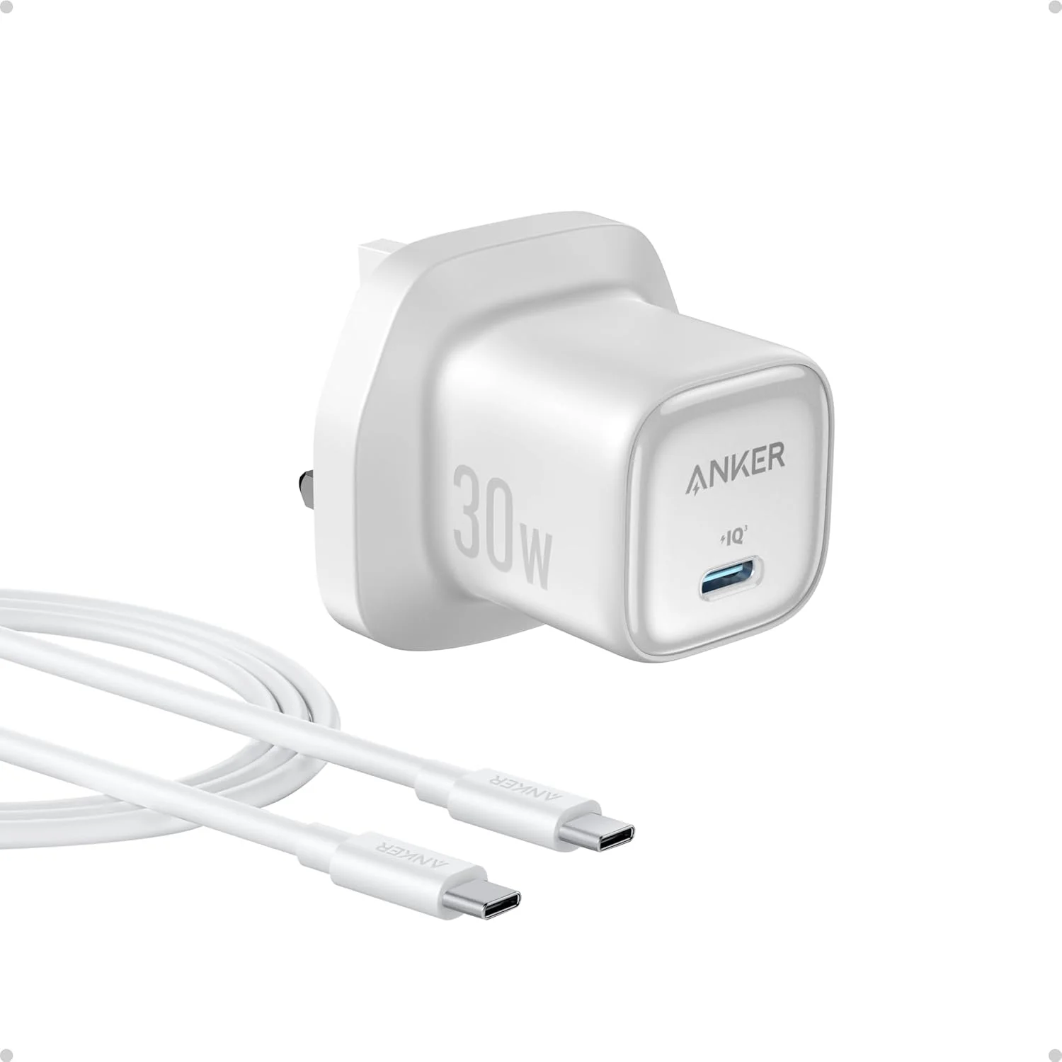 شارژر 30 واتی USB C، شارژر فشرده GaN USB C انکر زولو، کنترل دمای پیشرفته، طراحی فشرده و شارژ 3 برابر سریعتر، سازگار با آیفون، آیپد، سامسونگ، پیکسل و غیره