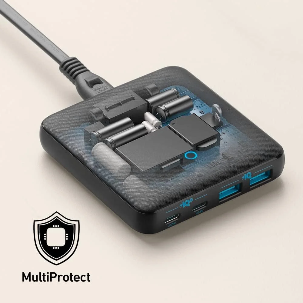 شارژر دیواری سریع 4 پورت Anker USB C مدل 543 (65W II) PIQ 3.0 و GaN با دو پورت Type C (حداکثر 45 وات) برای شارژ کارآمد، سازگار با MacBook، iPad، iPhone، لپ تاپ USB C و غیره شارژر دیواری سریع 4 پورت Anker USB C مدل 543 (65W II) PIQ 3.0 و GaN با دو پورت Type C (حداکثر 45 وات) برای شارژ کارآمد، سازگار با MacBook، iPad، iPhone، لپ تاپ USB C و غیره