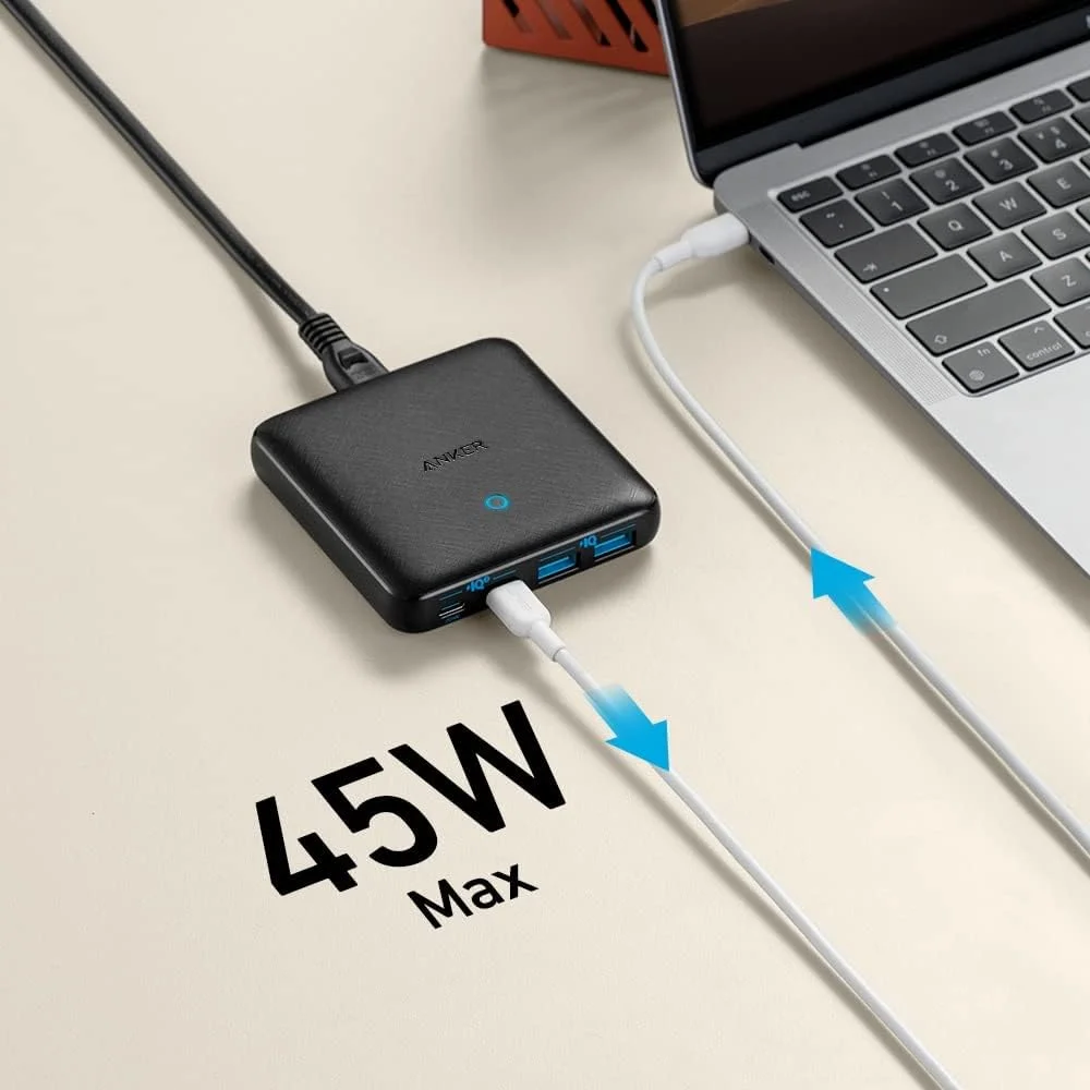شارژر دیواری سریع 4 پورت Anker USB C مدل 543 (65W II) PIQ 3.0 و GaN با دو پورت Type C (حداکثر 45 وات) برای شارژ کارآمد، سازگار با MacBook، iPad، iPhone، لپ تاپ USB C و غیره شارژر دیواری سریع 4 پورت Anker USB C مدل 543 (65W II) PIQ 3.0 و GaN با دو پورت Type C (حداکثر 45 وات) برای شارژ کارآمد، سازگار با MacBook، iPad، iPhone، لپ تاپ USB C و غیره