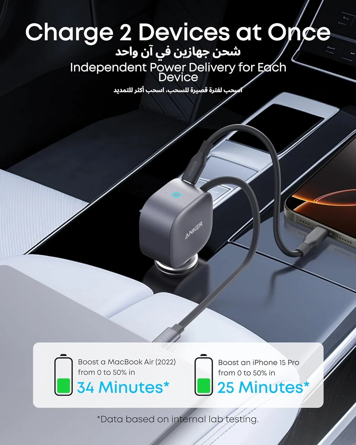 شارژر فندکی USB-C انکر، حداکثر 75 وات، شارژر فندکی سریع و فوقالعاده جمعوجور Type-C با کابل جمعشونده داخلی، آداپتور خودرو برای سری آیفون 17/16، سامسونگ S24/S23، مکبوک پرو/ایر، آیپد و غیره شارژر فندکی USB-C انکر، حداکثر 75 وات، شارژر فندکی سریع و فوقالعاده جمعوجور Type-C با کابل جمعشونده داخلی، آداپتور خودرو برای سری آیفون 17/16، سامسونگ S24/S23، مکبوک پرو/ایر، آیپد و غیره