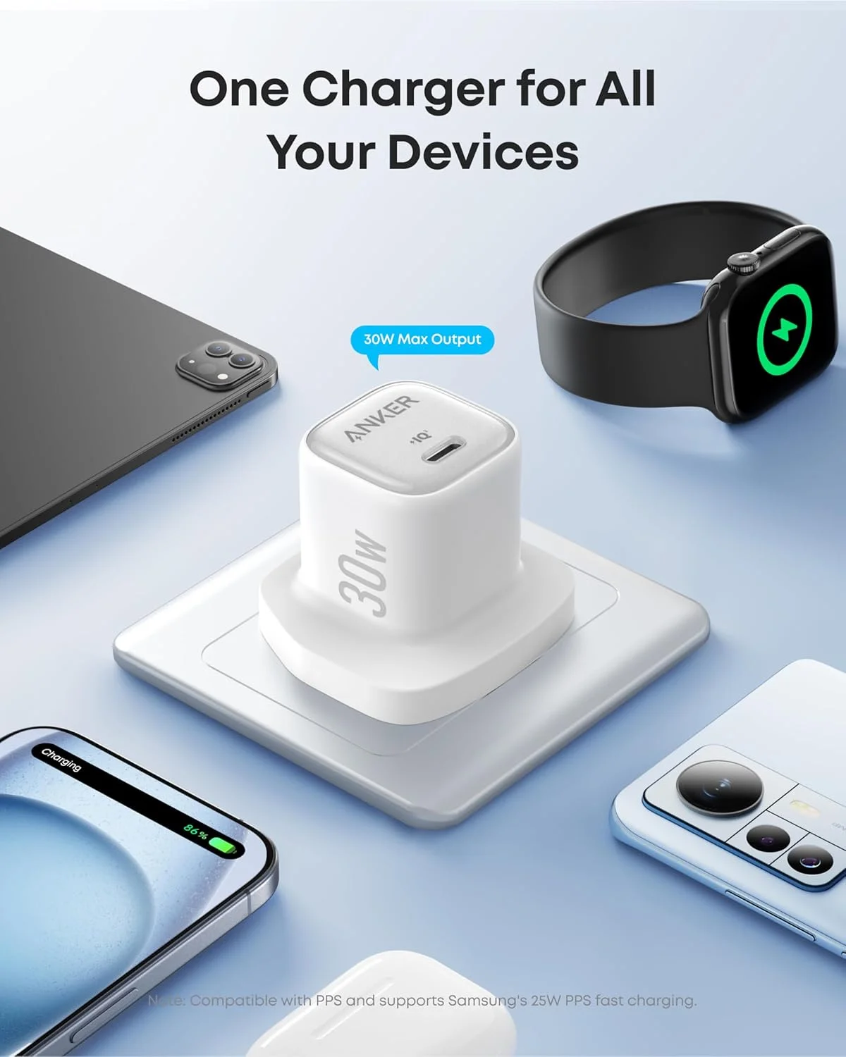 شارژر 30 واتی USB C، شارژر فشرده GaN USB C انکر زولو، کنترل دمای پیشرفته، طراحی فشرده و شارژ 3 برابر سریعتر، سازگار با آیفون، آیپد، سامسونگ، پیکسل و غیره شارژر 30 واتی USB C، شارژر فشرده GaN USB C انکر زولو، کنترل دمای پیشرفته، طراحی فشرده و شارژ 3 برابر سریعتر، سازگار با آیفون، آیپد، سامسونگ، پیکسل و غیره