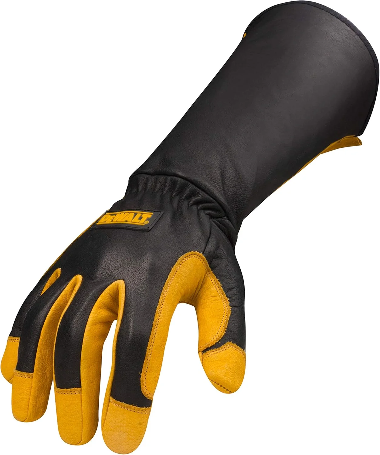 دستکش جوشکاری چرمی ممتاز Dewalt، مقاوم در برابر آتش/حرارت، ساق بلند دستکشی، مچ الاستیک، سایز کوچک