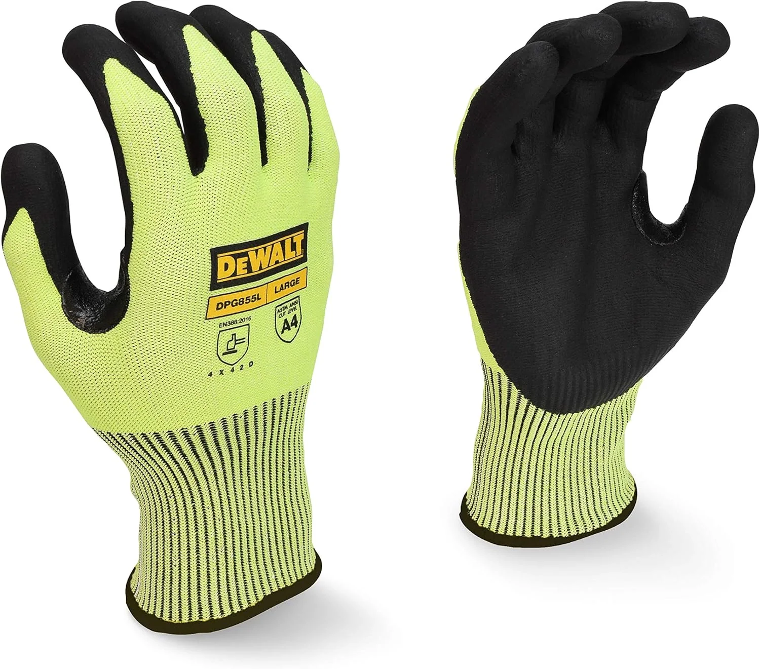 دستکش ضد برش Dewalt DPG855 Hi-Vis HPPE با فایبرگلاس - سایز L