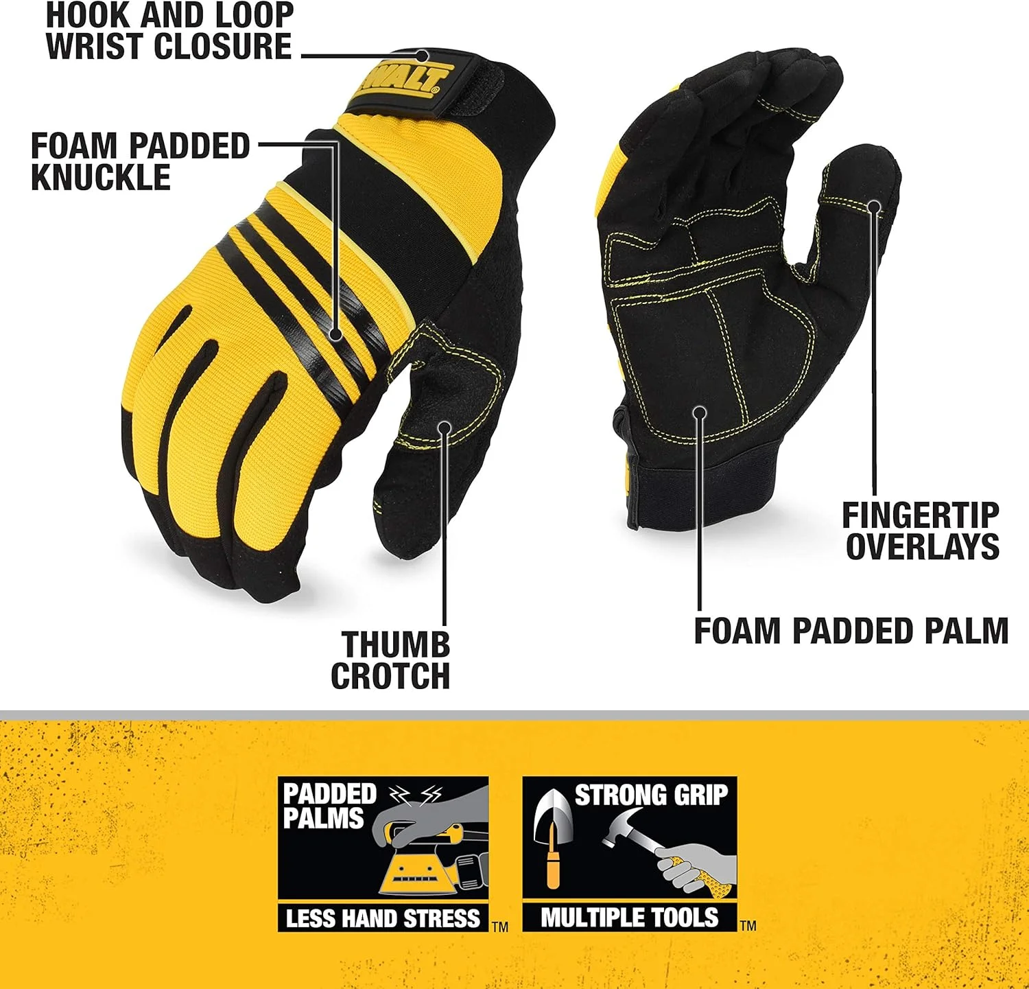 دستکش کار DEWALT DPG201L، زرد/مشکی، سایز L دستکش کار DEWALT DPG201L، زرد/مشکی، سایز L