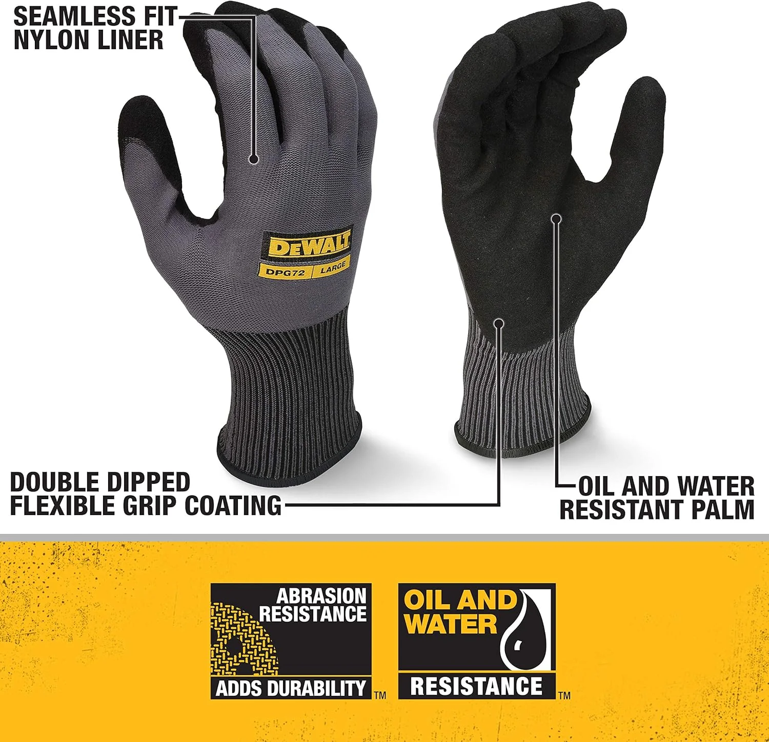 دستکش کار انعطاف پذیر و بادوام DEWALT DPG72 - سایز L