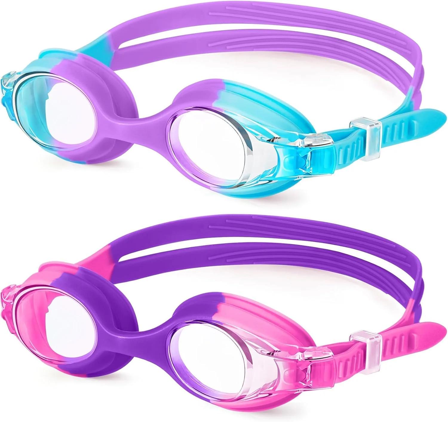 عینک شنا بچگانه KASTWAVE، عینک شنا برای کودکان، عینک استخر، ضد بخار، ضد آب، ضد UV، دید واضح، بدون نشتی، مناسب سنین 3 تا 16 سال (بسته 2 عددی)