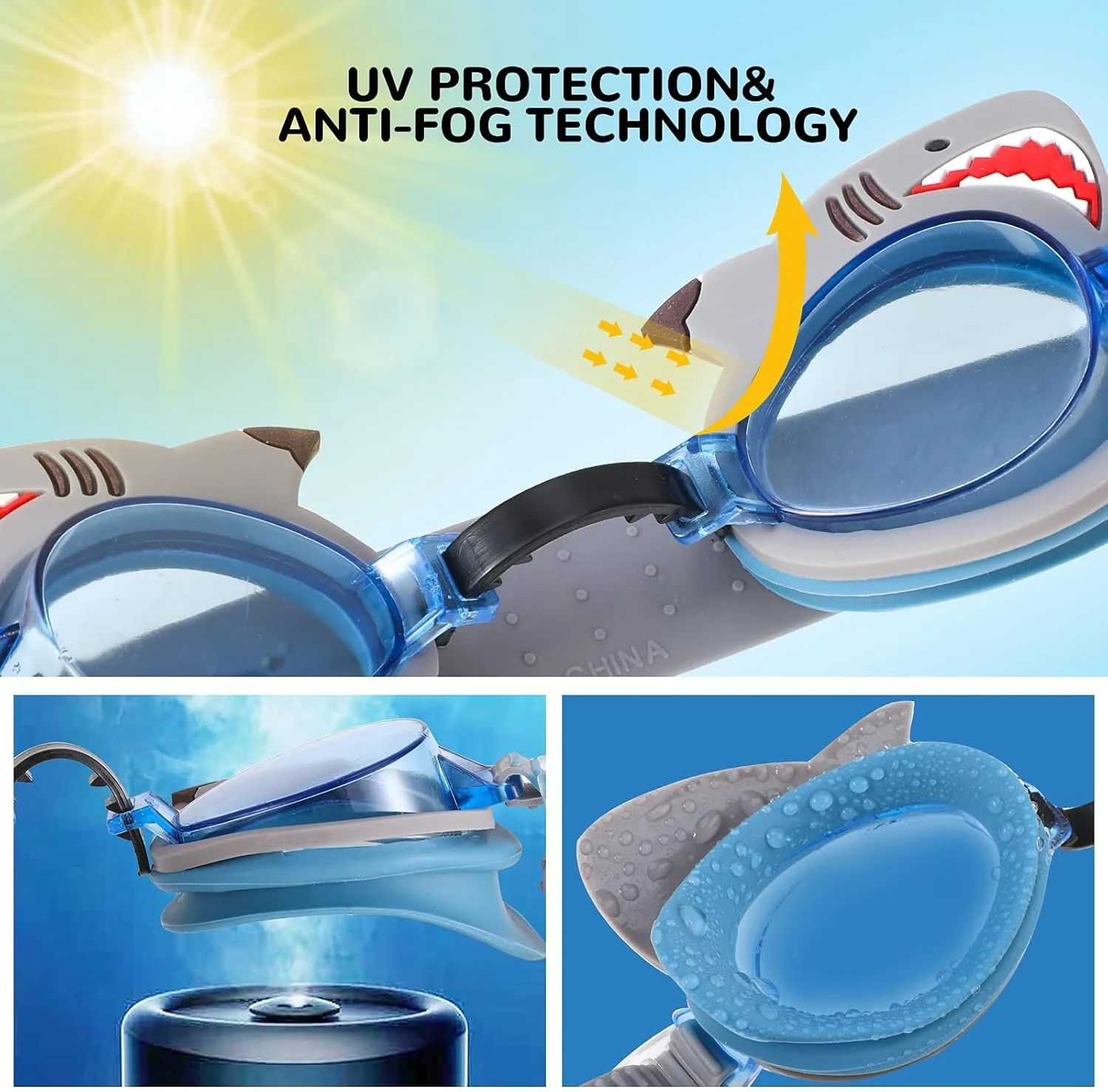 عینک شنا KASTWAVE، عینک شنا بچه گانه، عینک شنا کودکان با محافظت UV و ضد مه، بدون نشتی، بند قابل تنظیم، طراحی پل بینی انعطاف پذیر، عینک شنا برای کودکان