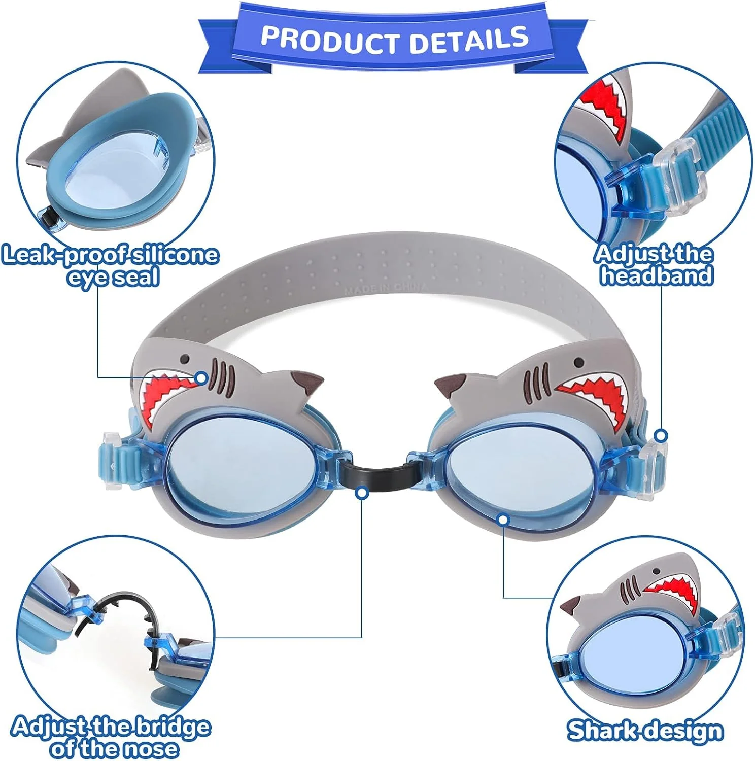 عینک شنا KASTWAVE، عینک شنا بچه گانه، عینک شنا کودکان با محافظت UV و ضد مه، بدون نشتی، بند قابل تنظیم، طراحی پل بینی انعطاف پذیر، عینک شنا برای کودکان