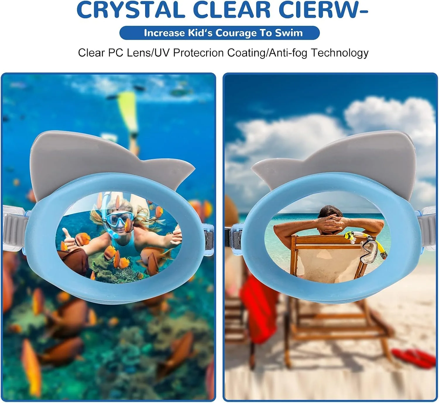عینک شنا KASTWAVE، عینک شنا بچه گانه، عینک شنا کودکان با محافظت UV و ضد مه، بدون نشتی، بند قابل تنظیم، طراحی پل بینی انعطاف پذیر، عینک شنا برای کودکان