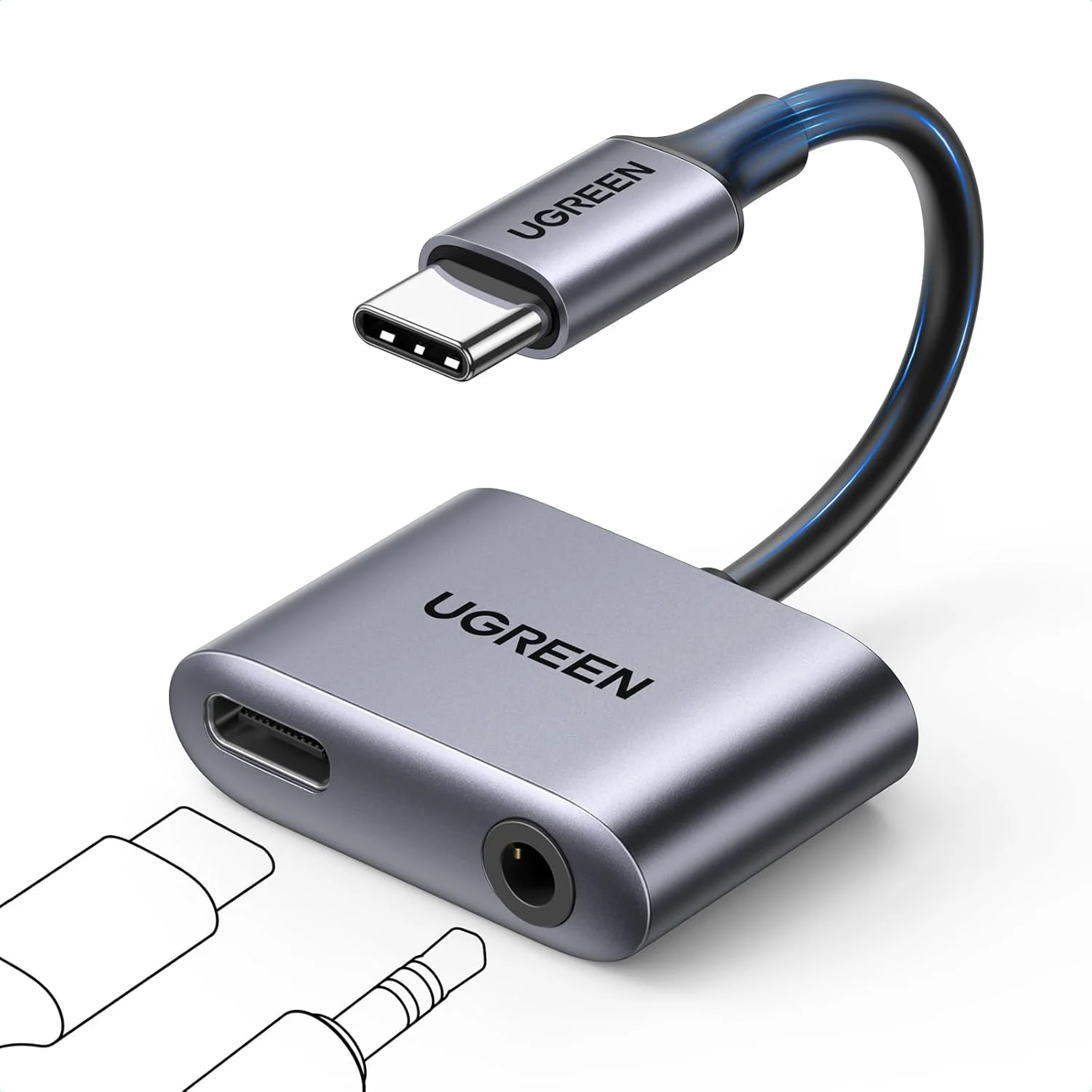 آداپتور USB C به جک هدفون 3.5 میلی‌متری UGREEN، آداپتور شارژر صدا DAC Type C Aux، سازگار با Samsung S25/24 Ultra، Pixel 5/4/3/2، iPad Mini/Pro/Air، مناسب برای سری iPhone 15/16 نیست