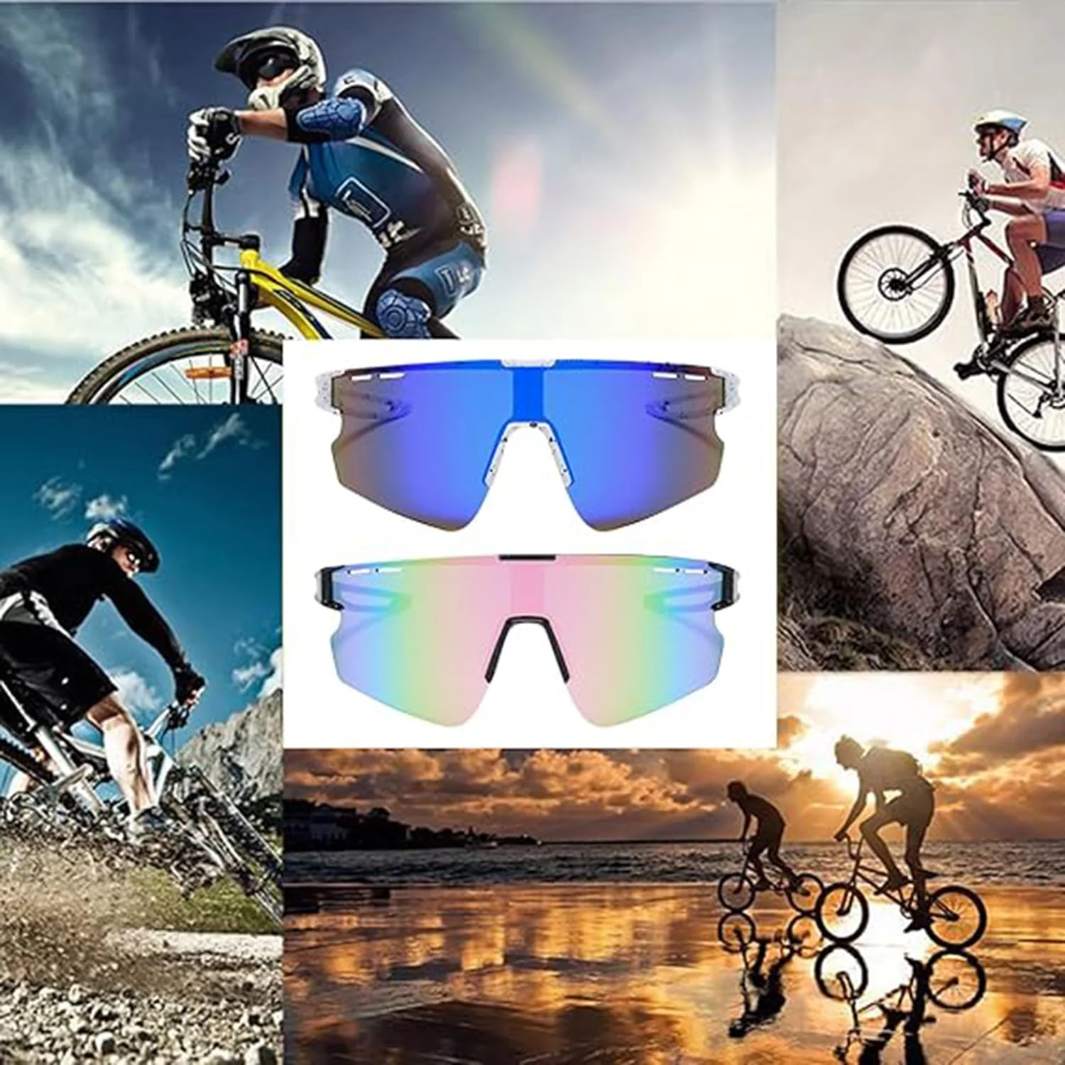 عینک آفتابی پلاریزه ورزشی مردانه زنانه، عینک دوچرخه سواری، عینک آفتابی محافظ UV400، عینک اسکی، موتور سیکلت دوچرخه سواری در فضای باز، 2 عدد