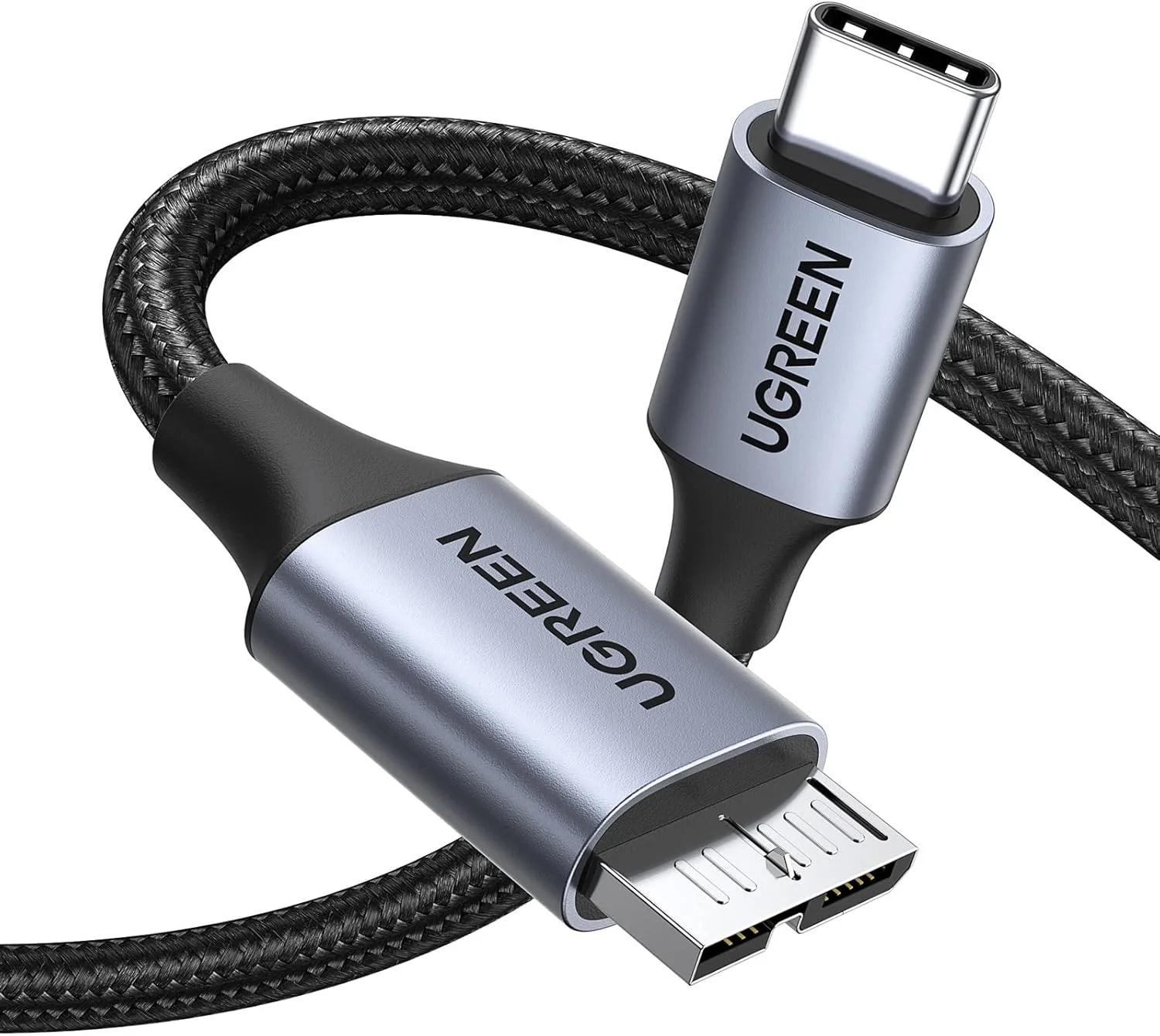 کابل هارد اکسترنال یوگرین 1 متری USB C به Micro B، سرعت 10 گیگابیت بر ثانیه، سازگار با MacBook Air M2 Pro، iPad، Galaxy S24، WD Toshiba Westgate Seagate و غیره - مشکی