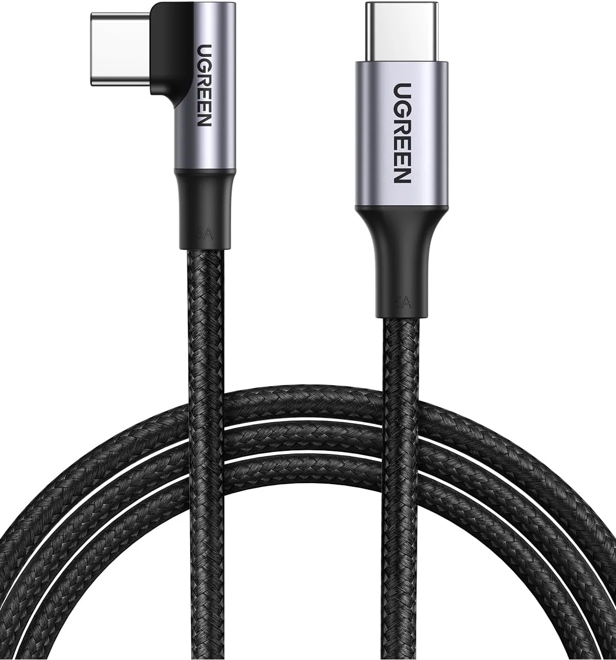کابل USB C به USB C UGREEN زاویه دار 3 متری 100 وات 5 آمپر PD شارژ سریع، سازگار با سری آیفون 17-15، مک بوک پرو/ایر، آیپد پرو، سامسونگ S25/24/ultra، هواوی لنوو دل
