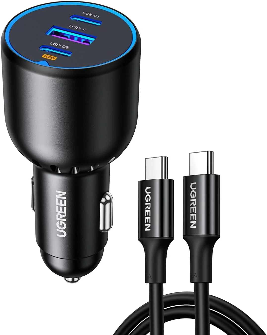 شارژر فندکی سریع 130 واتی تایپ C یوگرین برای آیفون 17، آداپتور برق خودرو USB مک بوک 3 پورت به همراه کابل USB C 100 واتی، شارژر خودرو برای سری Samsung S25، آیفون، استیم دک، مک بوک، لپ تاپ، تبلت