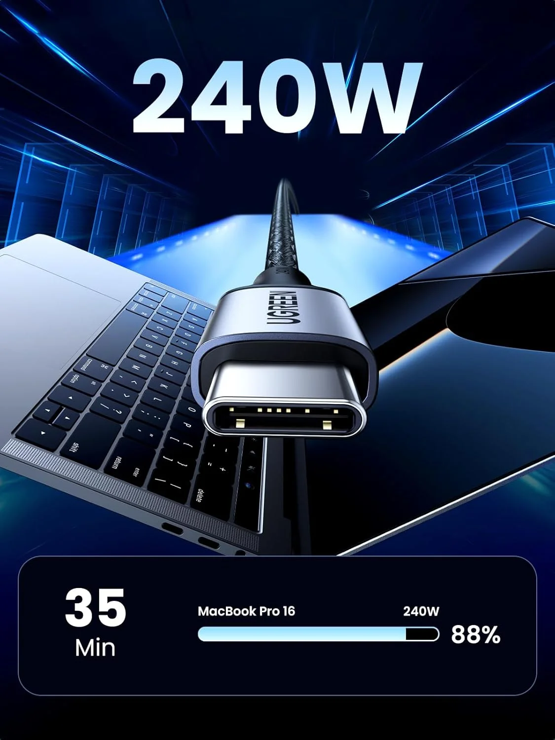 کابل USB C یوگرین 1 متری بافته شده 240 وات (48 ولت 5 آمپر) Power Delivery PD 3.1 شارژ سریع USB C به کابل Type C برای آیفون 16/17 پرو مکس، مک بوک پرو/ایر، آیپد پرو 2022/دل XPS/گلکسی S25/24 اولترا/هوآوی P70 کابل USB C یوگرین 1 متری بافته شده 240 وات (48 ولت 5 آمپر) Power Delivery PD 3.1 شارژ سریع USB C به کابل Type C برای آیفون 16/17 پرو مکس، مک بوک پرو/ایر، آیپد پرو 2022/دل XPS/گلکسی S25/24 اولترا/هوآوی P70