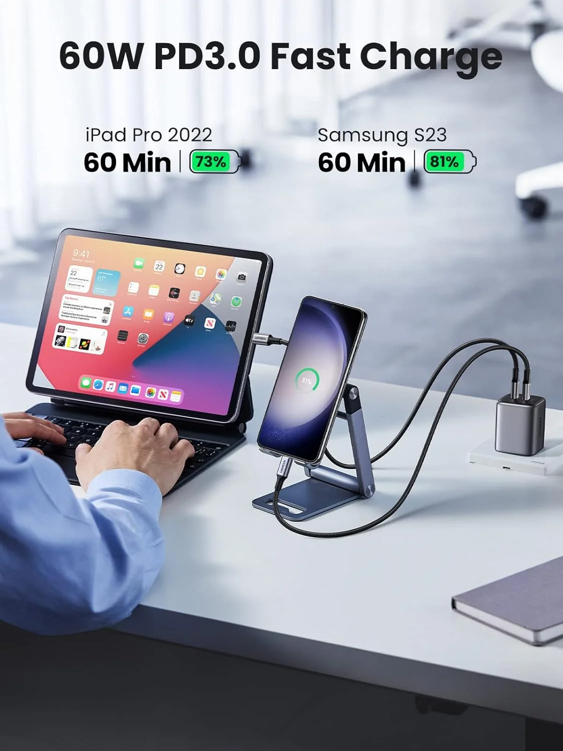 کابل USB-C به USB-C یوگرین مدل US261 (2 متری) - خاکستری + مشکی کابل USB-C به USB-C یوگرین مدل US261 (2 متری) - خاکستری + مشکی