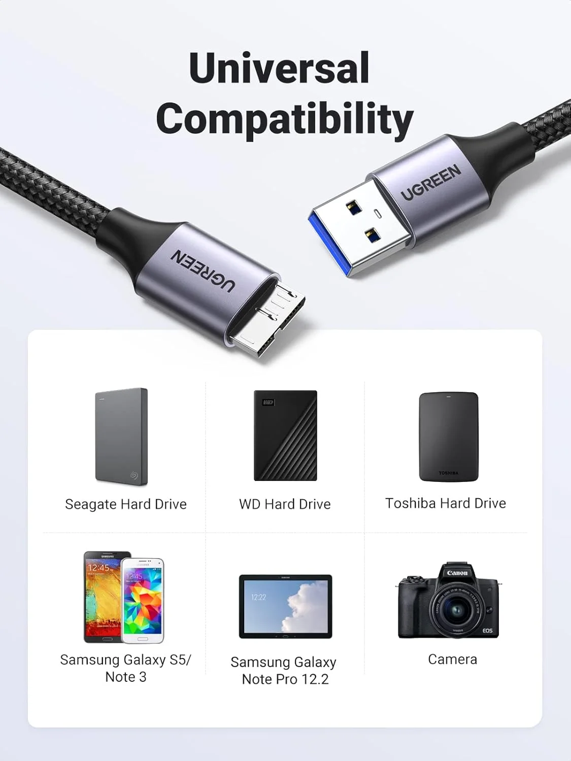 کابل میکرو USB 3.0 یوگرین، کابل 1 متری USB 3.0 A نر به میکرو B، کابل هارد اکسترنال بافته شده نایلونی سازگار با Samsung Galaxy S5، Note 3، دوربین WD، هارد دیسک و غیره کابل میکرو USB 3.0 یوگرین، کابل 1 متری USB 3.0 A نر به میکرو B، کابل هارد اکسترنال بافته شده نایلونی سازگار با Samsung Galaxy S5، Note 3، دوربین WD، هارد دیسک و غیره
