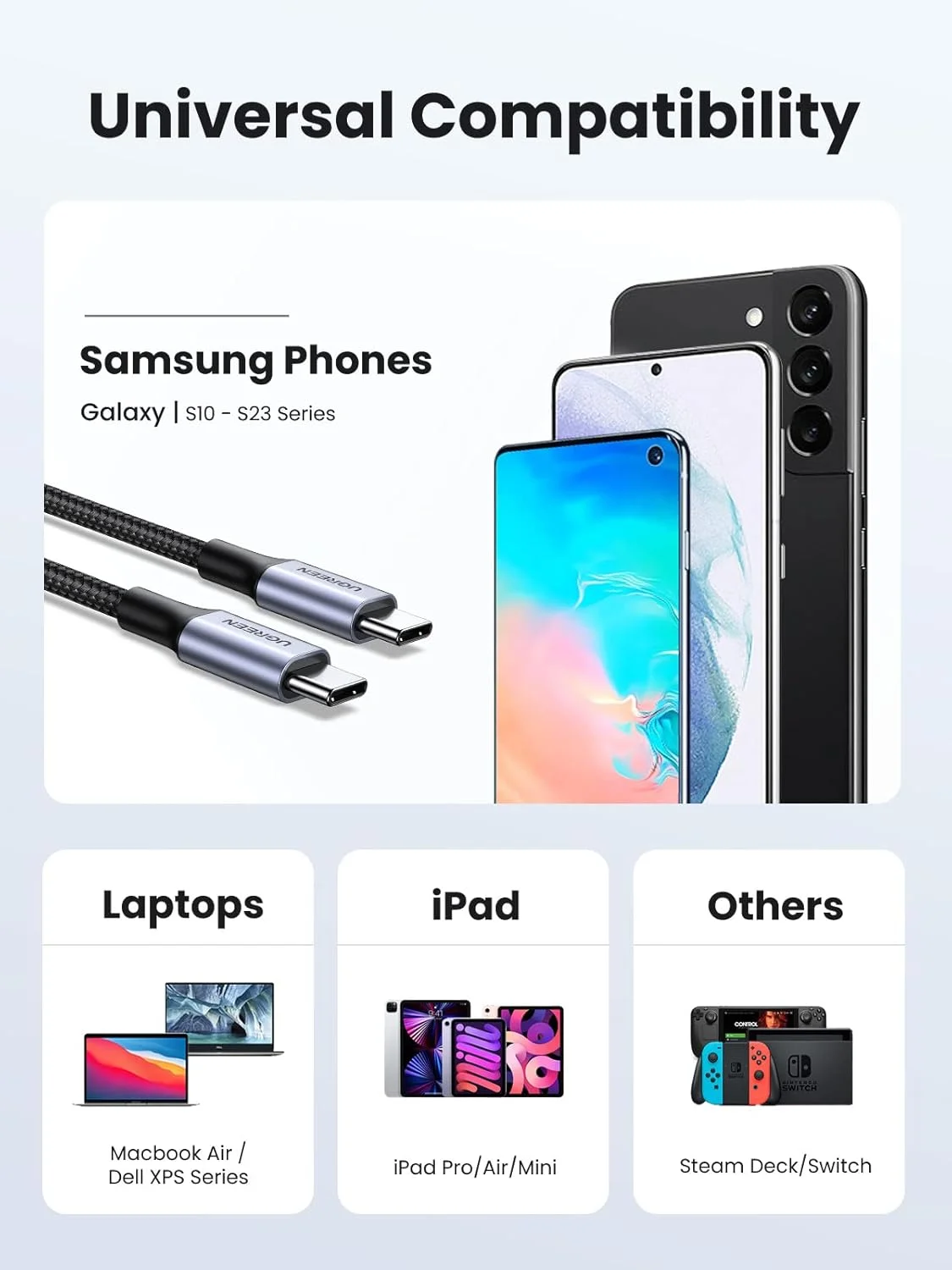 کابل USB-C به USB-C یوگرین مدل US261 (2 متری) - خاکستری + مشکی کابل USB-C به USB-C یوگرین مدل US261 (2 متری) - خاکستری + مشکی