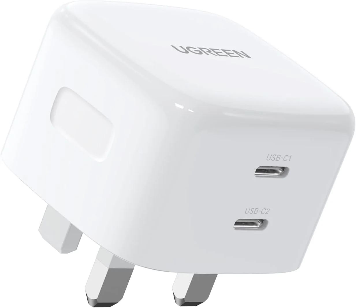 شارژر دیواری 65 واتی UGREEN PD GaN Type C، آداپتور برق دوشاخه USB با دو پورت (20W+45W) سازگار با لپ تاپ های HP، Lenovo، Dell، Macbook Air، iPhone 17 Pro Max، iPad - سفید