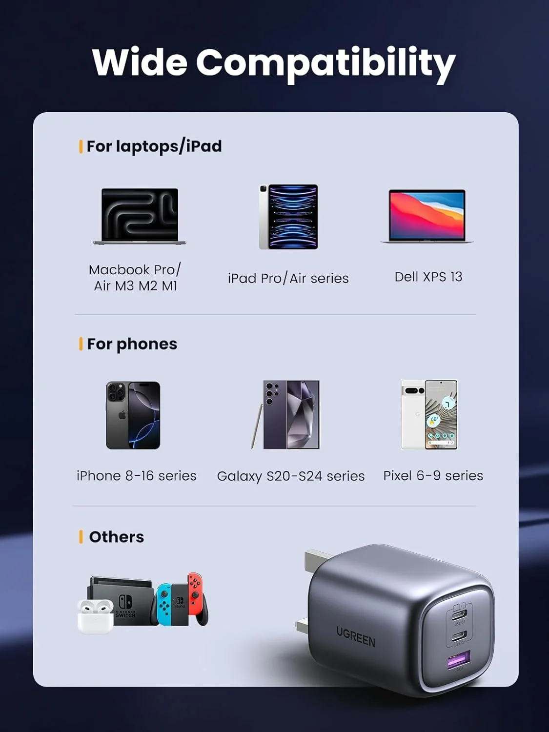 شارژر 65 واتی 3 پورت تایپ C یوگرین Nexode، دوشاخه شارژ سریع دیواری USB-C تاشو، آداپتور شارژ لپ تاپ GaN سازگار با MacBook Air، HP/Dell/Lenovo، iPad، iPhone 17 Pro Max/16، Galaxy S24 Ultra/S23 شارژر 65 واتی 3 پورت تایپ C یوگرین Nexode، دوشاخه شارژ سریع دیواری USB-C تاشو، آداپتور شارژ لپ تاپ GaN سازگار با MacBook Air، HP/Dell/Lenovo، iPad، iPhone 17 Pro Max/16، Galaxy S24 Ultra/S23