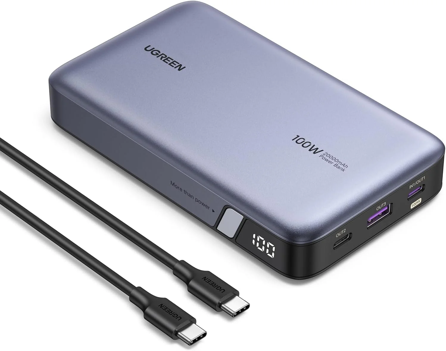 پاور بانک 20000mAh یوگرین، شارژر قابل حمل سریع 100 واتی، شارژر قابل حمل لپ تاپ با 2 پورت USB-C و 1 پورت USB-A، بسته باتری برای سری آیفون 17-12، مک بوک، دل، سامسونگ S25U، آیپد، ایرپادز