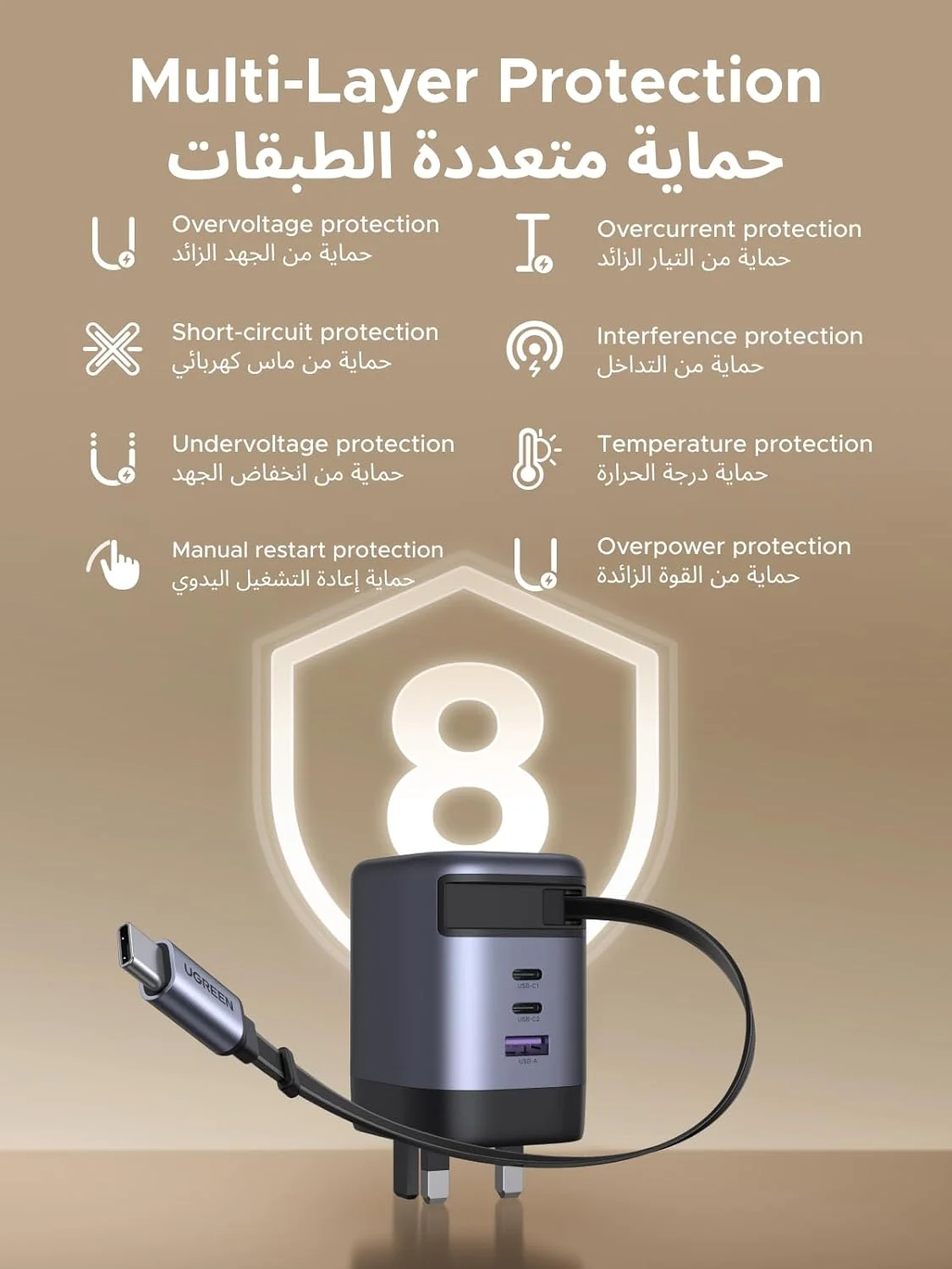 شارژر سریع 100 واتی UGREEN Type C با کابل USB جمع شونده، آداپتور لپ تاپ GaN با 4 پورت، سازگار با MacBook Air M4، HP، Lenovo، Dell، iPad، HONOR Pad، iPhone 17 Pro Max، Samsung S25 ultra S24 S23 شارژر سریع 100 واتی UGREEN Type C با کابل USB جمع شونده، آداپتور لپ تاپ GaN با 4 پورت، سازگار با MacBook Air M4، HP، Lenovo، Dell، iPad، HONOR Pad، iPhone 17 Pro Max، Samsung S25 ultra S24 S23