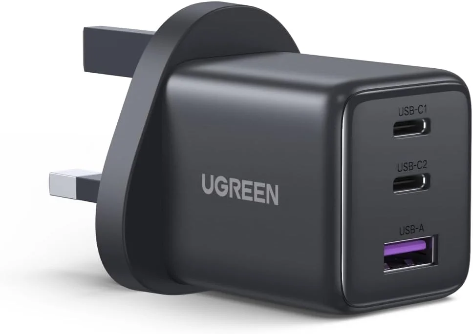 شارژر USB C یوگرین 30 وات برای شارژر آیفون 17 پرو مکس، 3 پورت، 38% کوچکتر از اصلی، آداپتور سریع GaN Type C با 4 محافظ امنیتی، آداپتور USB C برای آیفون 16/15/14، سامسونگ، آیپد