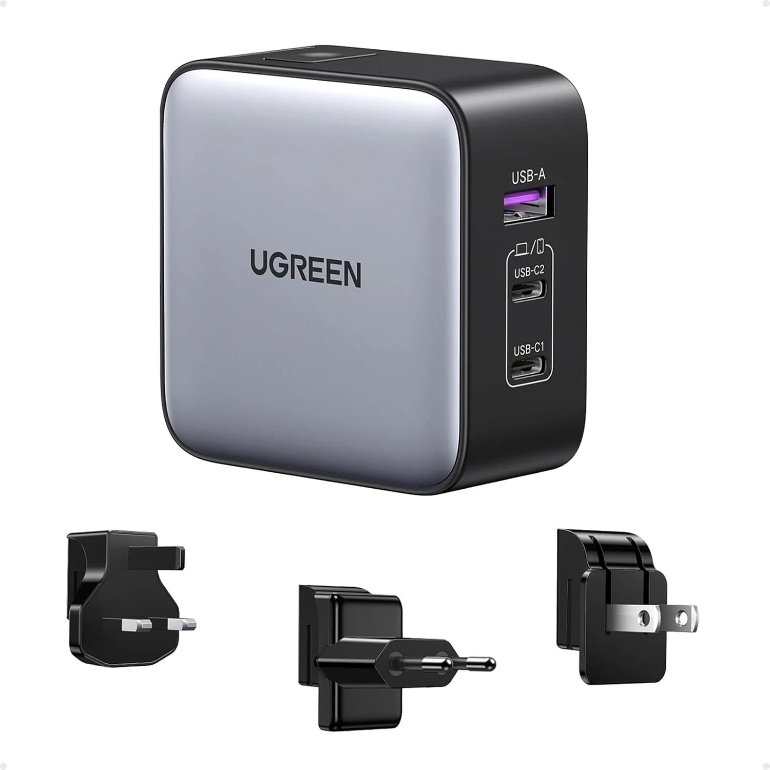 شارژر دیواری مسافرتی جهانی 65 واتی UGREEN با شارژر Type C با دوشاخه های US/UK/EU، شارژ سریع دیواری USB-C سه پورت Nexode GaN سازگار با MacBook Air، HP، Dell، Lenovo، iPhone 17 Pro Max، iPad، Galaxy Tab/S25 شارژر دیواری مسافرتی جهانی 65 واتی UGREEN با شارژر Type C با دوشاخه های US/UK/EU، شارژ سریع دیواری USB-C سه پورت Nexode GaN سازگار با MacBook Air، HP، Dell، Lenovo، iPhone 17 Pro Max، iPad، Galaxy Tab/S25