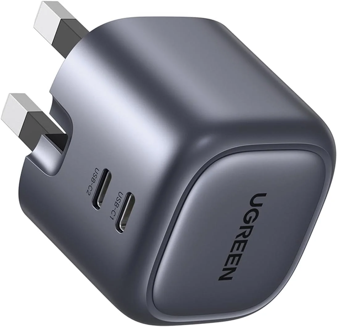 شارژر 45 واتی UGREEN Nexode GaN با دو پورت USB C، آداپتور تاشو 45 واتی Type C برای آیپد، آداپتور برق 25 واتی USB C برای Samsung S25 Ultra، iPhone 17 Pro Max، MacBook Air، iPad و غیره