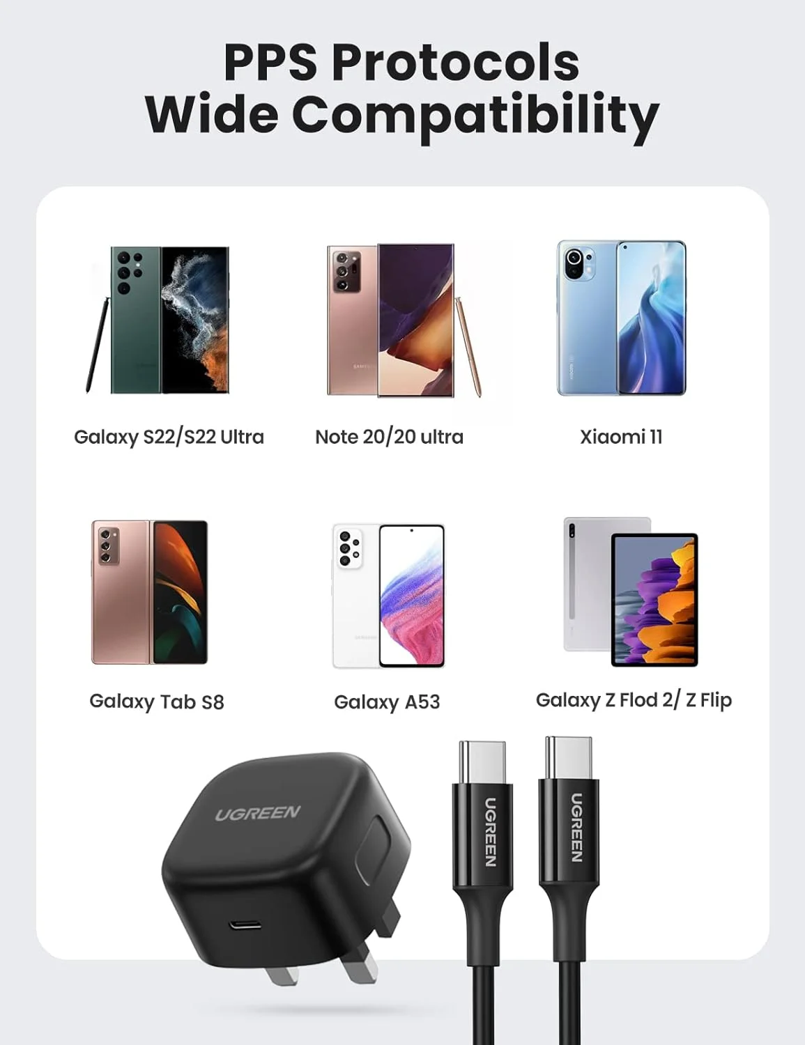 مجموعه شارژر سریع 25 واتی سامسونگ UGREEN، آداپتور USB C با کابل 2 متری سامسونگ برای Galaxy S25U، S24U، S23U، S22، Z Fold 6/5، A06 LTE/A55 LTE، شارژر USB C برای iPad Pro/Air، Xiaomi، Oneplus و غیره مجموعه شارژر سریع 25 واتی سامسونگ UGREEN، آداپتور USB C با کابل 2 متری سامسونگ برای Galaxy S25U، S24U، S23U، S22، Z Fold 6/5، A06 LTE/A55 LTE، شارژر USB C برای iPad Pro/Air، Xiaomi، Oneplus و غیره
