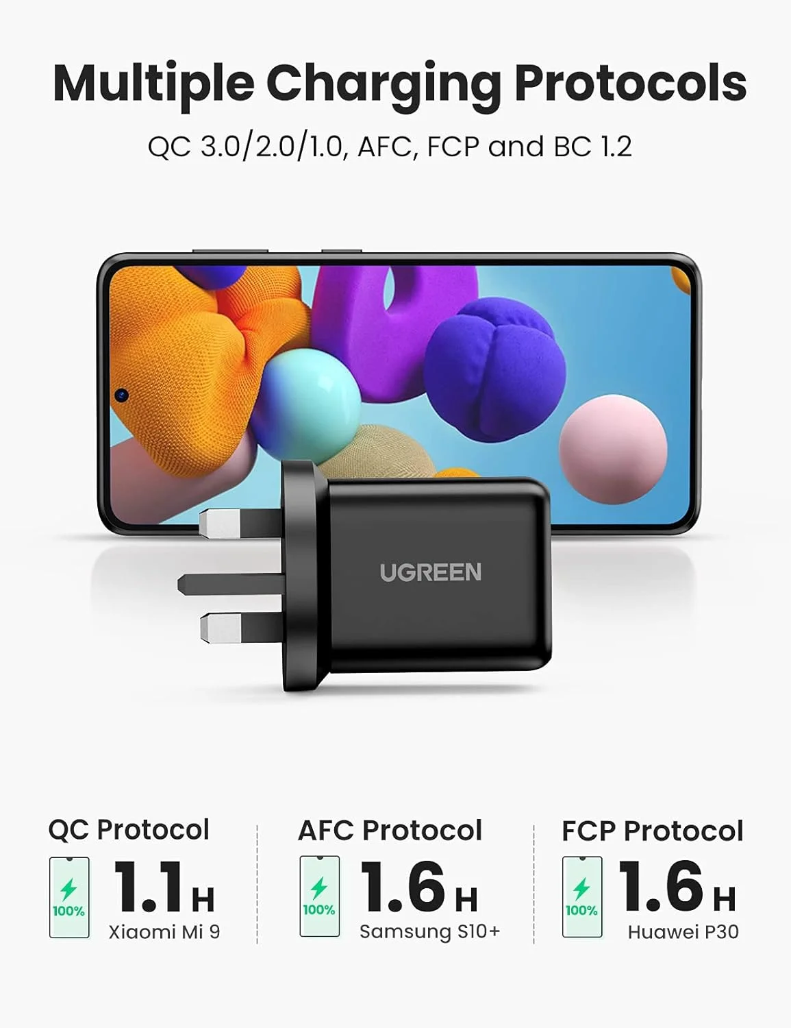 شارژر USB یوگرین 18 واتی، شارژر سریع سامسونگ، آداپتور دیواری QC 3.0، آداپتور برق موبایل سازگار با Samsung Galaxy S10,S9,S8,S7,A80,A70,A40، Huawei، Nokia، Xiaomi، Airpods و غیره شارژر USB یوگرین 18 واتی، شارژر سریع سامسونگ، آداپتور دیواری QC 3.0، آداپتور برق موبایل سازگار با Samsung Galaxy S10,S9,S8,S7,A80,A70,A40، Huawei، Nokia، Xiaomi، Airpods و غیره