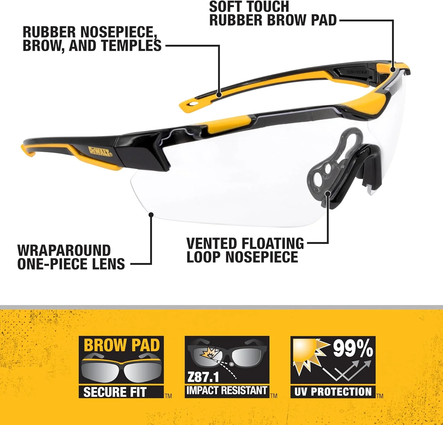 عینک ایمنی نیم فریم DEWALT DPG110 Chisel، فریم مشکی، لنز دودی عینک ایمنی نیم فریم DEWALT DPG110 Chisel، فریم مشکی، لنز دودی