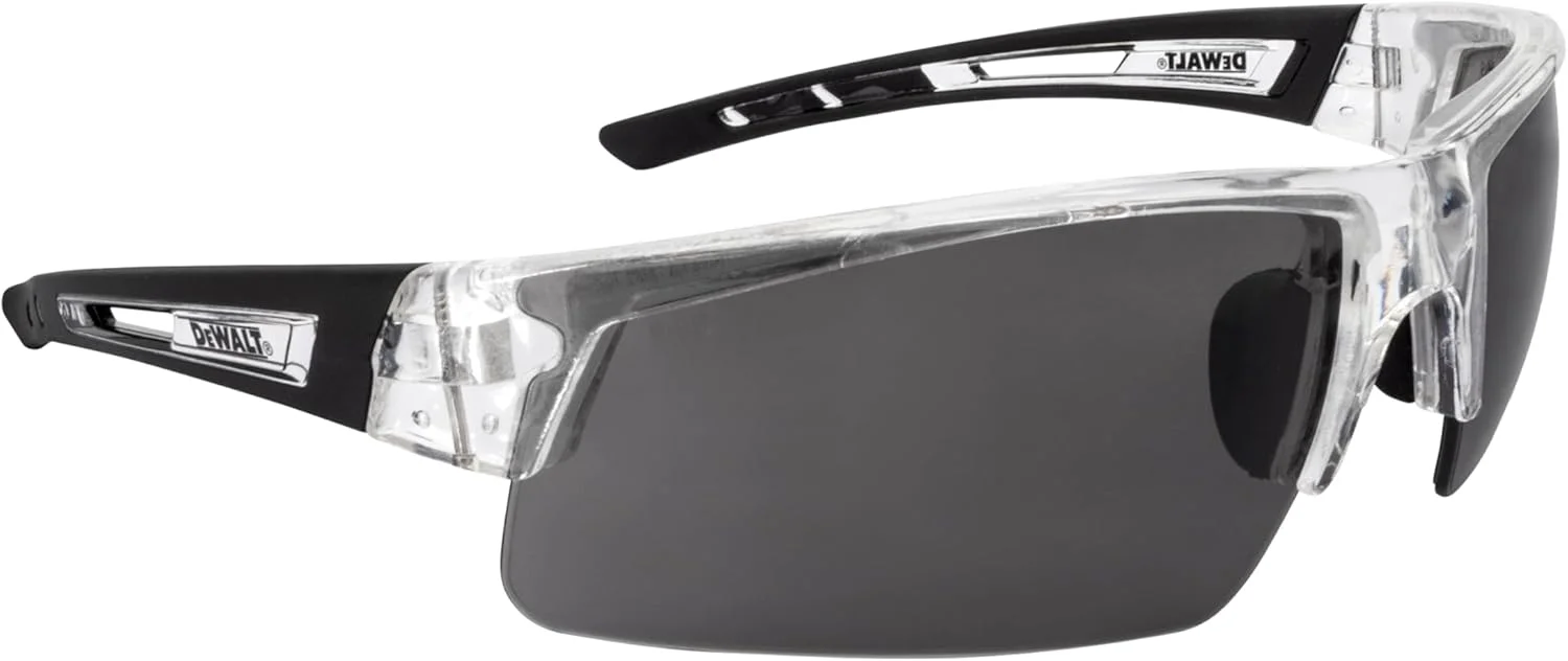 DEWALT Unisex DPG100 Half Frame Comfort Fit Protective Eyewear Translucent Frame Smoke Lens