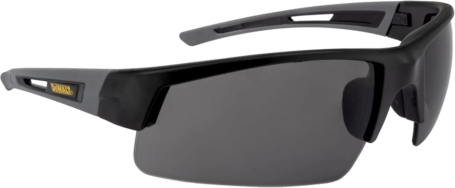 DEWALT Unisex DPG100 Half Frame Comfort Fit Protective Eyewear Black Frame Smoke Lens