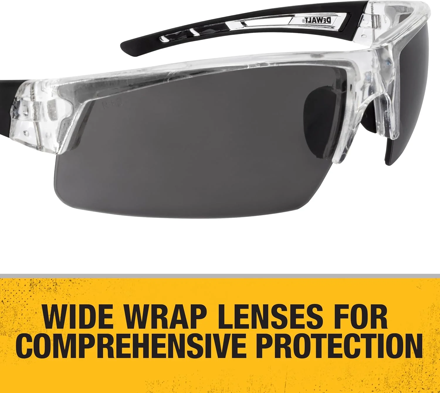 DEWALT Unisex DPG100 Half Frame Comfort Fit Protective Eyewear Translucent Frame Smoke Lens