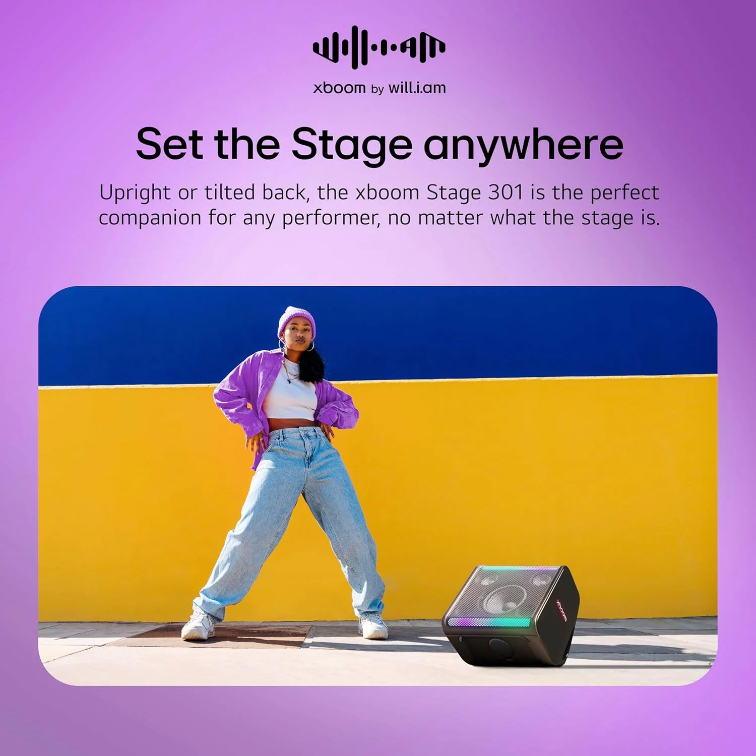 اسپیکر بلوتوثی LG xboom STAGE301 اثر will.i.am، ووفر 6.5 اینچی و درایورهای دوگانه 2.5 اینچی میان رده، تا 11 ساعت پخش، طراحی چند منظوره، مقاوم در برابر آب IPX4، نورپردازی xboom، مشکی اسپیکر بلوتوثی LG xboom STAGE301 اثر will.i.am، ووفر 6.5 اینچی و درایورهای دوگانه 2.5 اینچی میان رده، تا 11 ساعت پخش، طراحی چند منظوره، مقاوم در برابر آب IPX4، نورپردازی xboom، مشکی