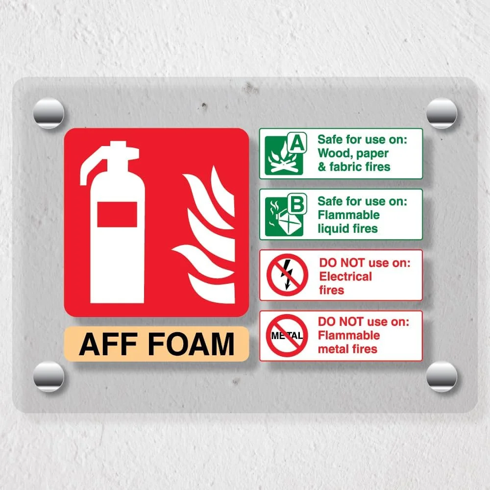 تابلو ایمنی آتش نشانی فوم AFF مدل V Safety - 200 x 150 میلی متر - پلکسی گلاس آکریلیک شفاف