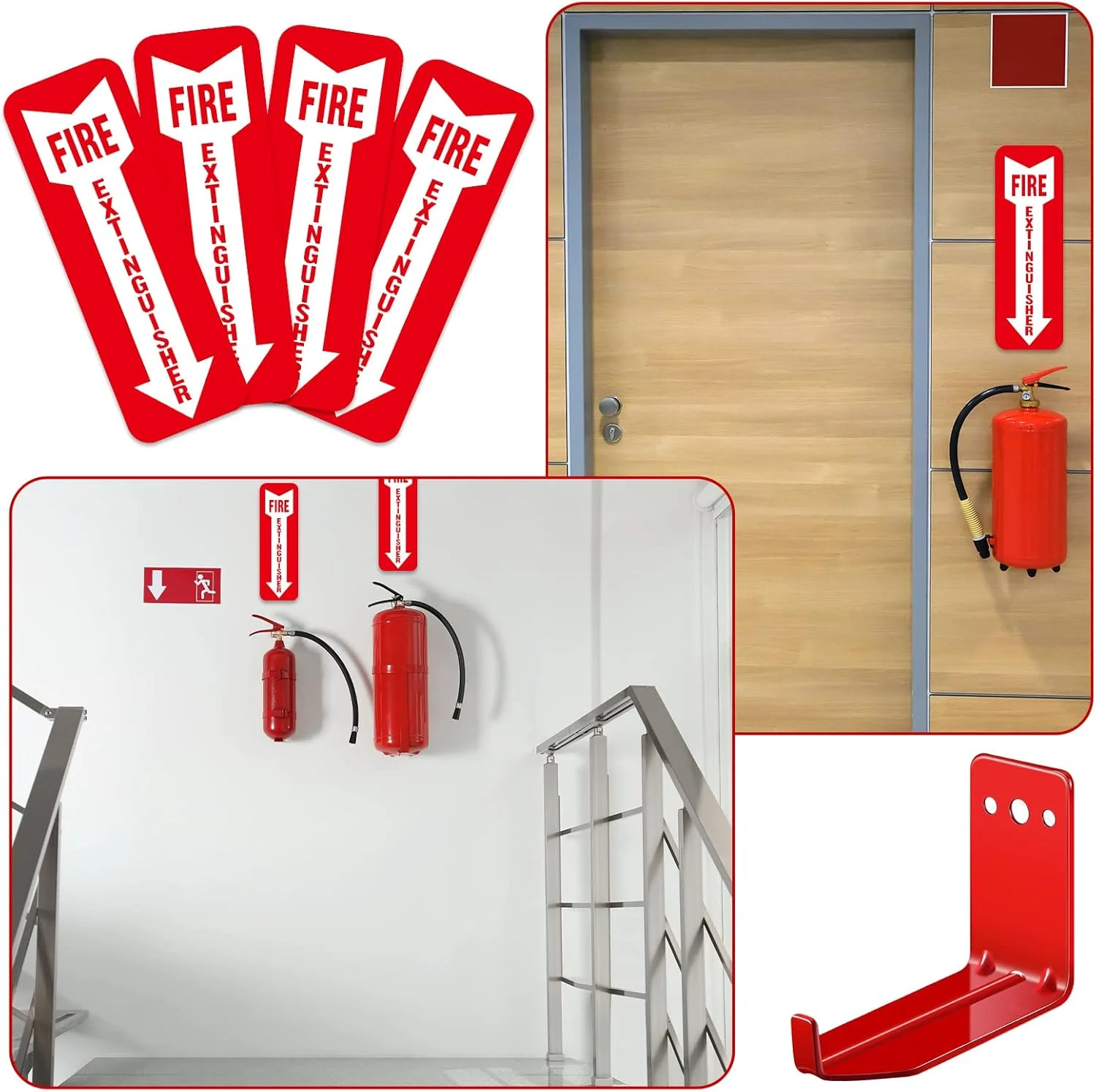 نگهدارنده کپسول آتش نشانی برای کپسول های 5-40 پوندی، نصب دیواری با پیچ، واشر، برچسب ایمنی خود چسب، آویز دیواری برای کپسول های آتش نشانی جهانی (4 عدد)