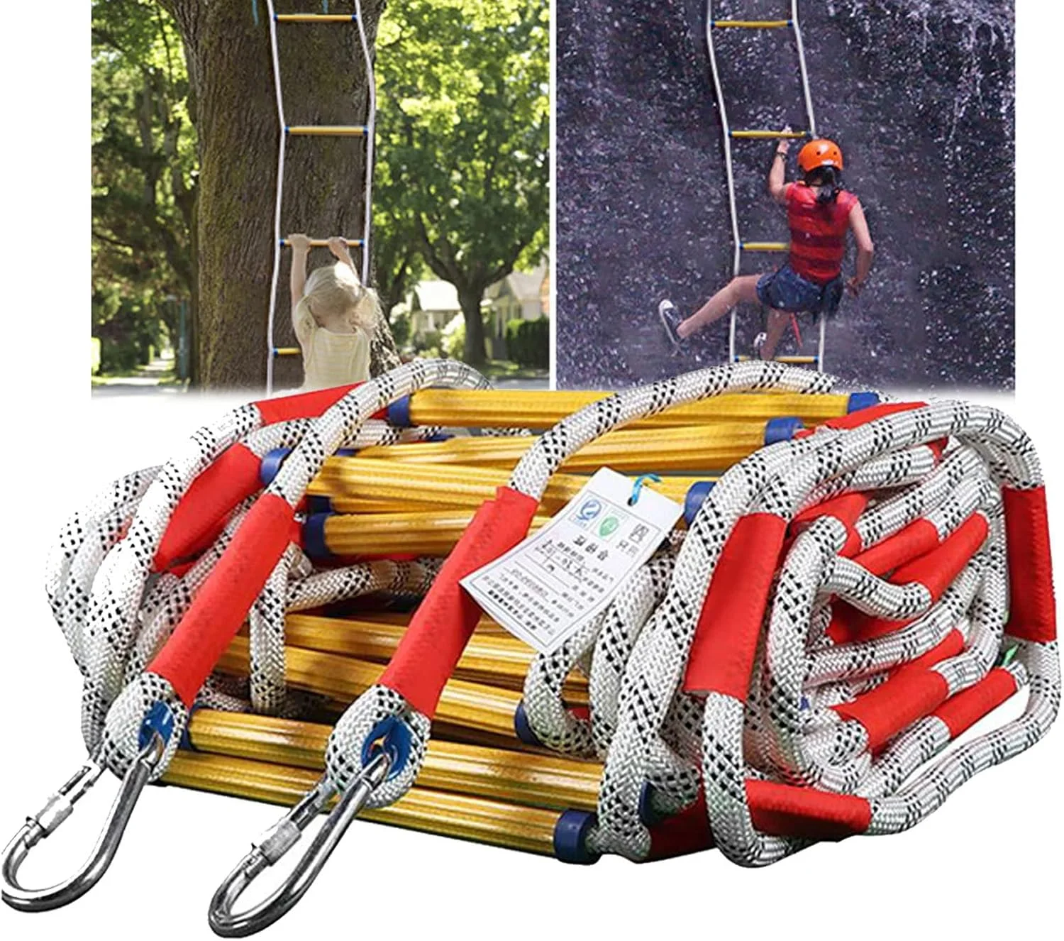 نردبان آتش نشانی اضطراری طناب ایمنی مقاوم در برابر شعله با کارابین برای استقرار سریع در آتش سوزی، ظرفیت وزن تا 900 پوند، قابل حمل و استفاده مجدد، 8 متر نردبان آتش نشانی اضطراری طناب ایمنی مقاوم در برابر شعله با کارابین برای استقرار سریع در آتش سوزی، ظرفیت وزن تا 900 پوند، قابل حمل و استفاده مجدد، 8 متر