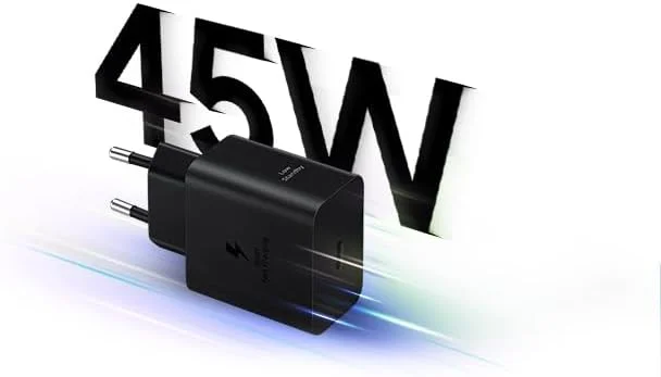 شارژر USB C سامسونگ، آداپتور AC فوق سریع 45 واتی، آداپتور USB C به USB، شارژر سریع سامسونگ، شارژر اصلی سامسونگ، بدون کابل، مشکی