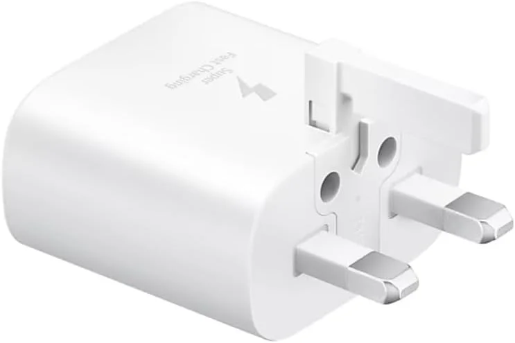 آداپتور شارژ سریع 25 واتی اصلی سامسونگ گلکسی (همراه با کابل داده USB-C به C)، سفید